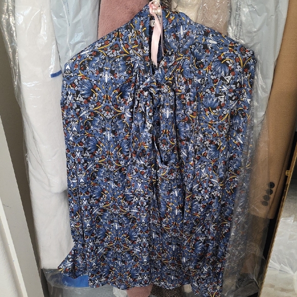 Zara Blue Floral Dress with Pearl Accent - Picture 1 of 3